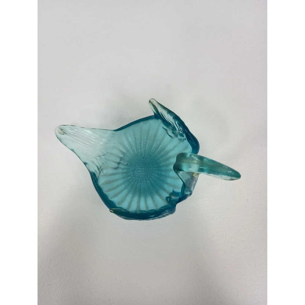 Vintage Art Glass Swan Bowl Blue Trinket Dish Decor Mid Century Modern Coastal